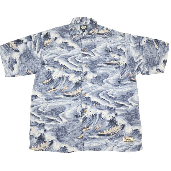 Tommy Bahama Other - Vintage Tommy Bahama Shirt Mens M Blue Hawaiian Surfing Waves Canoe Rayon Aloha